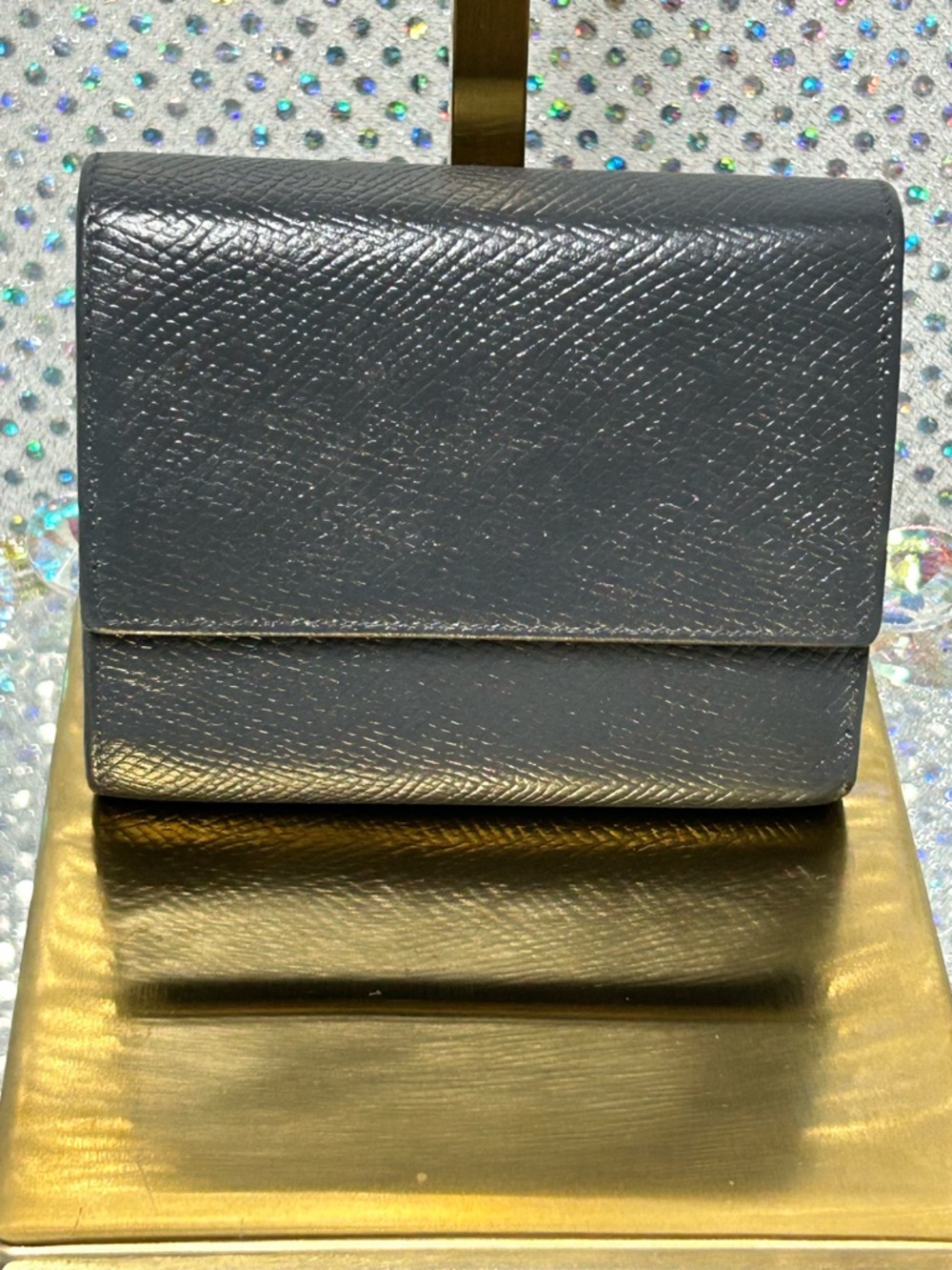 Celine Textured Leather Small Wallet in Charcoal Gray Approx. 4.5x3.5. 8-1B-5118